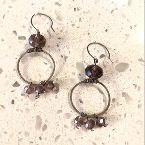 Boho Antique Sterling Silver Hoop Earrings with Faceted Crystal Accents